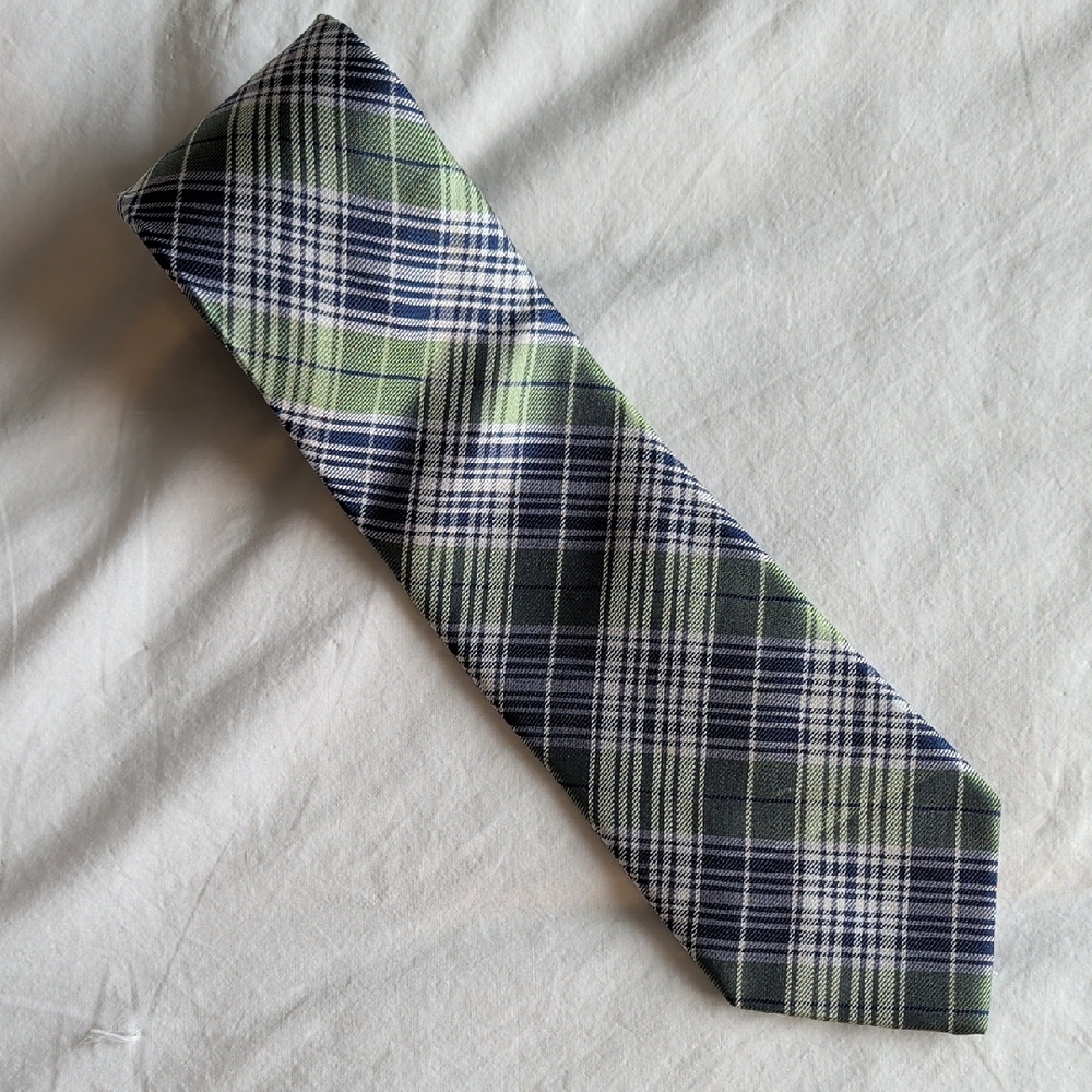 Hart Schaffner Marx Green and Blue Plaid Tie